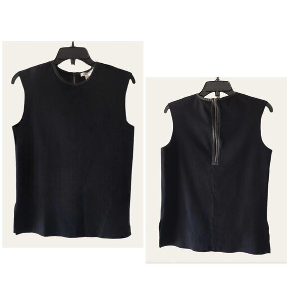 Helmut Lang black sleeveless top with raw edges, leather trim - Picture 1 of 8